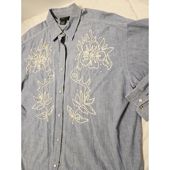 Vtg Carole Little Sz L Blue Western Embroidered Blouse Shirt Cotton Preppy Fairy - Picture 1 of 8
